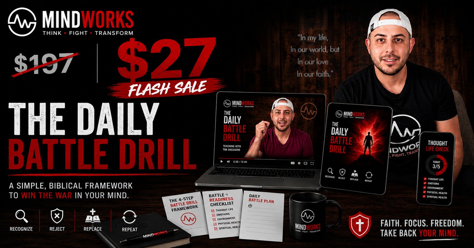 The Daily Battle Drill — videos, workbook, and tools mockup